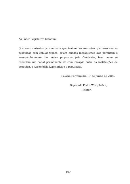 ComissÃ£o Especial sobre a pesquisa das CÃ©lulas-Tronco