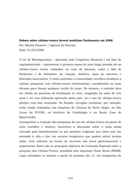 ComissÃ£o Especial sobre a pesquisa das CÃ©lulas-Tronco