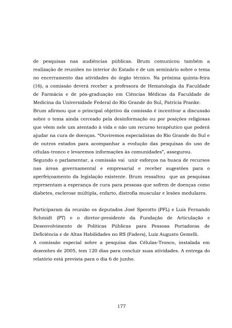 ComissÃ£o Especial sobre a pesquisa das CÃ©lulas-Tronco