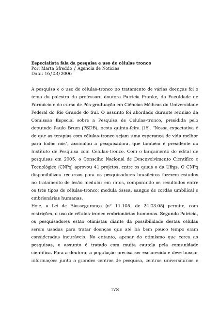 ComissÃ£o Especial sobre a pesquisa das CÃ©lulas-Tronco