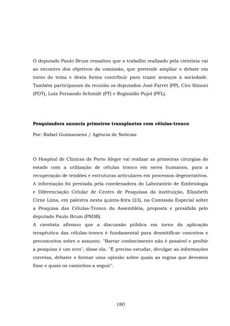 ComissÃ£o Especial sobre a pesquisa das CÃ©lulas-Tronco