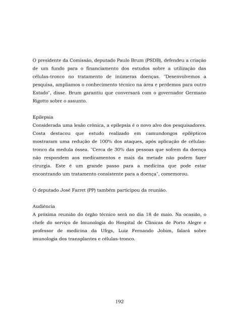 ComissÃ£o Especial sobre a pesquisa das CÃ©lulas-Tronco