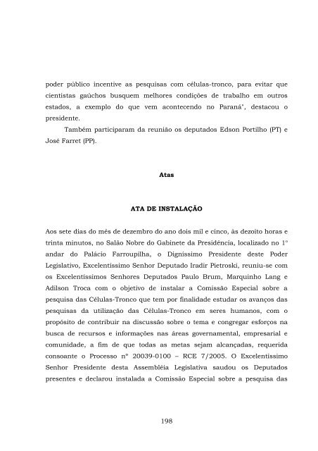 ComissÃ£o Especial sobre a pesquisa das CÃ©lulas-Tronco