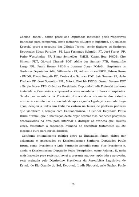 ComissÃ£o Especial sobre a pesquisa das CÃ©lulas-Tronco