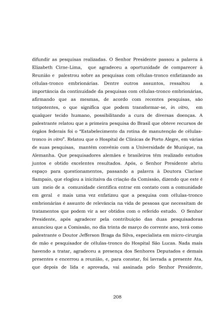 ComissÃ£o Especial sobre a pesquisa das CÃ©lulas-Tronco