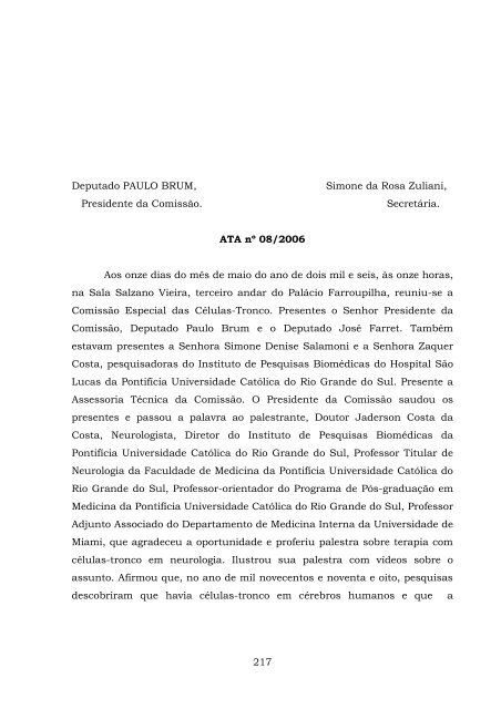 ComissÃ£o Especial sobre a pesquisa das CÃ©lulas-Tronco