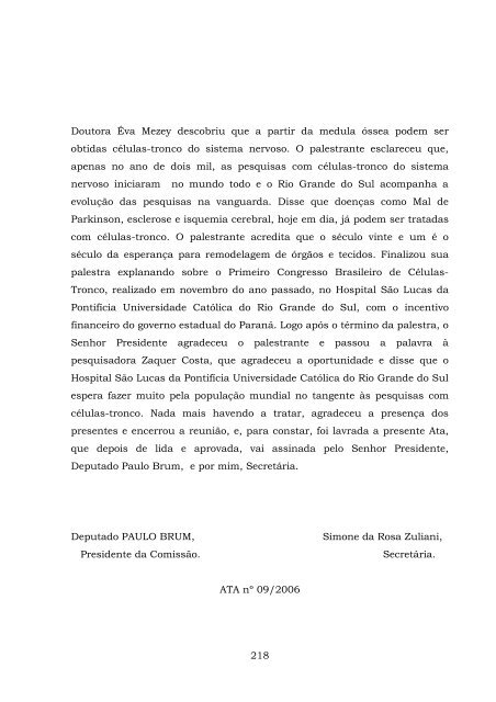 ComissÃ£o Especial sobre a pesquisa das CÃ©lulas-Tronco