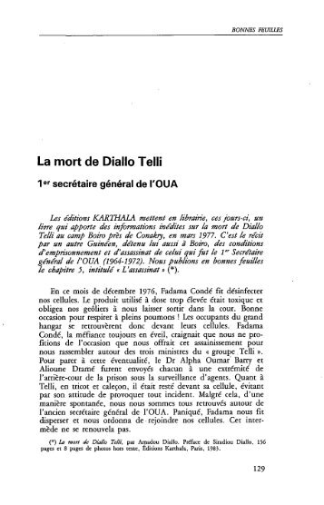 La mort de Diallo Telli : 1er secrÃ©taire gÃ©nÃ©ral ... - Politique Africaine