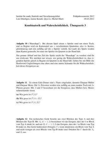 Kombinatorik und Wahrscheinlichkeit, Â¨Ubungsserie 3