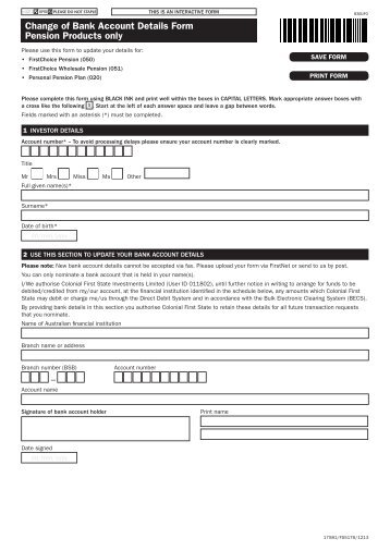 Change of Bank Account Details - Colonial First State