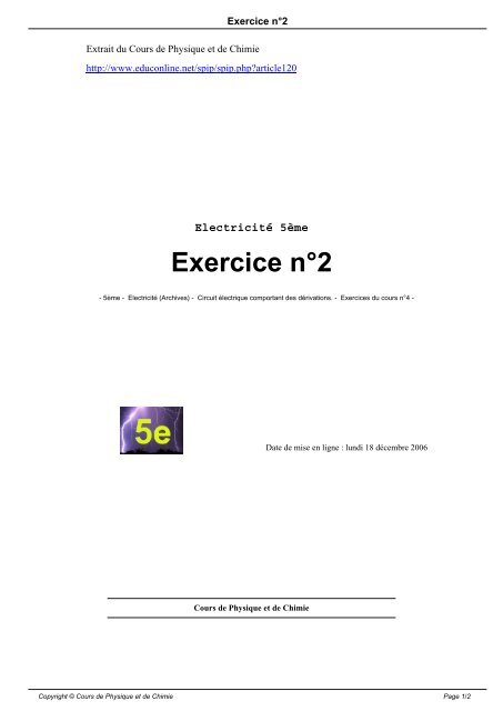 Exercice nÂ°2 - Cours de physique et de chimie