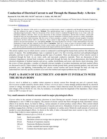 Conduction of Electrical Current to and Through the Human Body: A ...