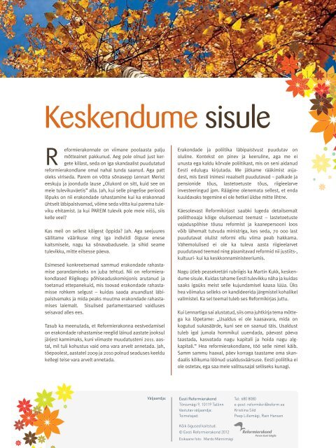 Reformikiri sÃ¼gis 2012(pdf, 10.7 MiB) - Reformierakond