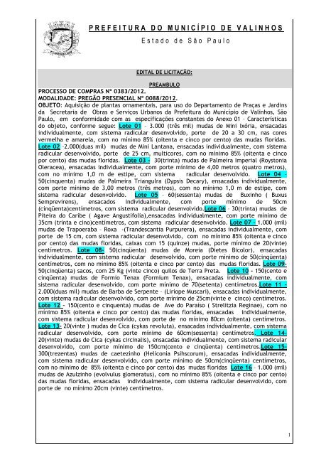 PregÃ£o Presencial nÂº088-2012-plantas ornamentais - Valinhos