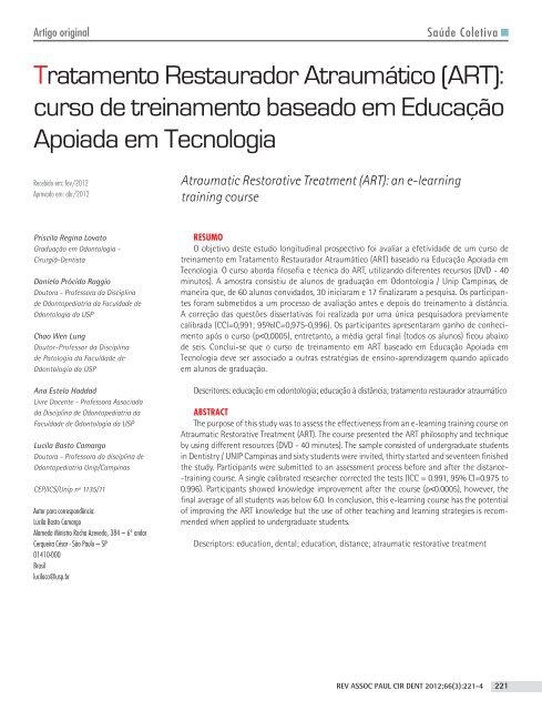 Tratamento Restaurador AtraumÃ¡tico (ART): curso ... - Rev@Odonto