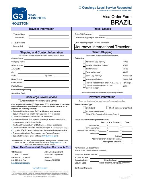 BRAZIL Visa Requirements - G3 Visas & Passports