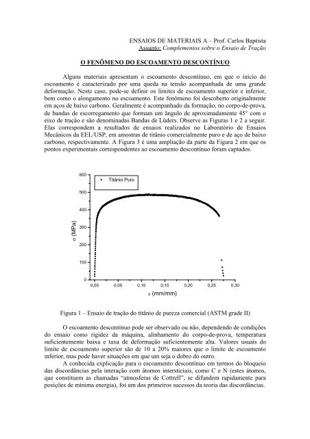 ENSAIOS DE MATERIAIS A â Prof. Carlos Baptista ... - Sistemas - USP