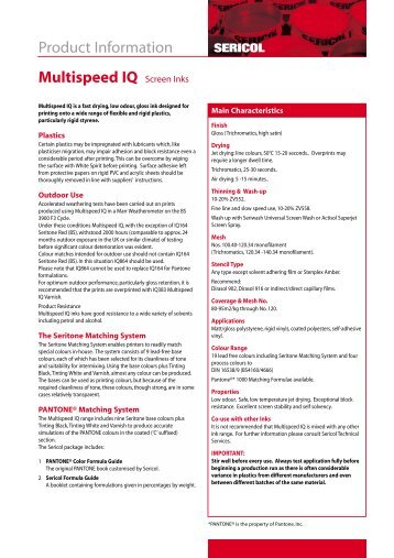 Multispeed IQ Product Information - FUJIFILM SERICOL