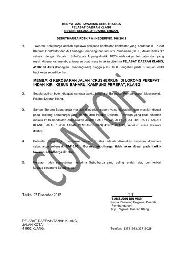 JADUAL TENDER KERJA (Untuk Disediakan Oleh Jawatankuasa 