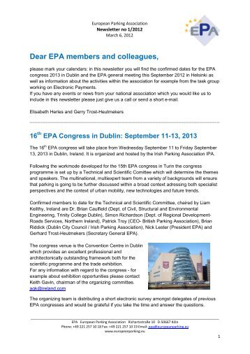 Dear EPA members and colleagues, - European Parking Association