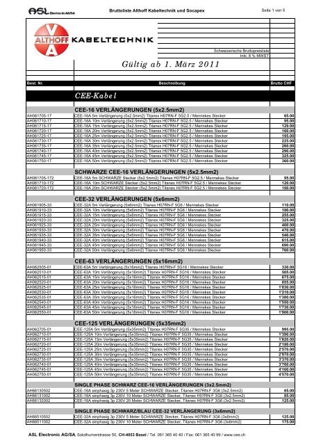 Gültig ab 1. März 2011 - ASL Electronic AG