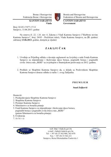 Izvjestaj o radu IKRE.pdf - SkupÅ¡tina Kantona Sarajevo - Vlada ...