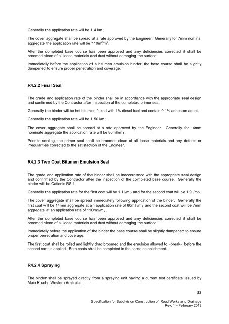 specification for subdivision construction of road works and drainage