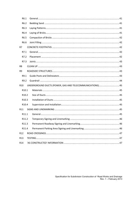 specification for subdivision construction of road works and drainage