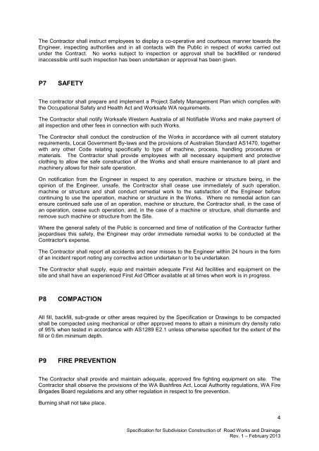 specification for subdivision construction of road works and drainage