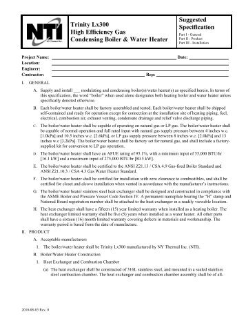 Trinity Lx300 High Efficiency Gas Condensing ... - NY Thermal Inc.