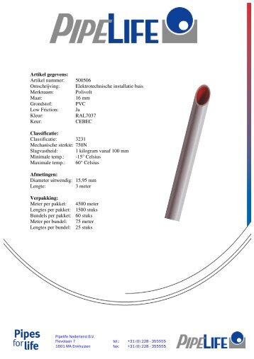 Artikel gegevens: Artikel nummer: 500506 Omschrijving ... - Pipelife