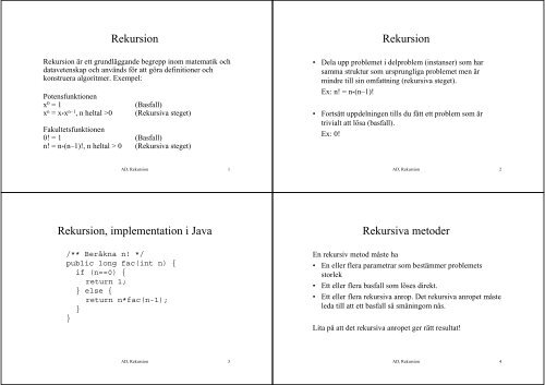 Rekursion Rekursion Rekursion, implementation i Java Rekursiva ...