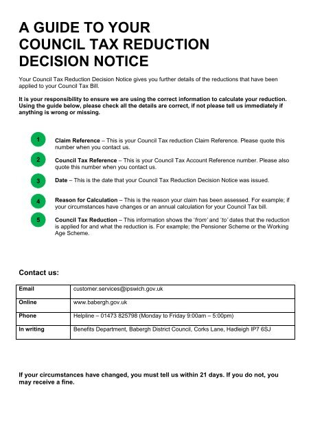 A GUIDE TO YOUR COUNCIL TAX REDUCTION DECISION NOTICE A GUIDE TO YOUR COUNCIL TAX REDUCTION DECISION NOTICE