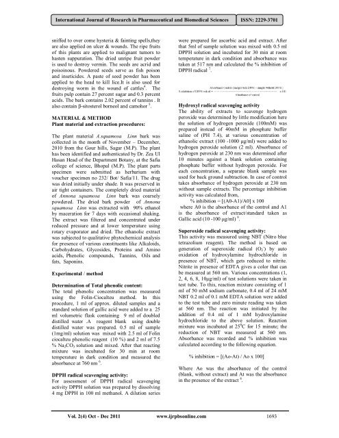 Antioxidant Activity of Ethanolic Extract of Annona squamosa Linn Bark