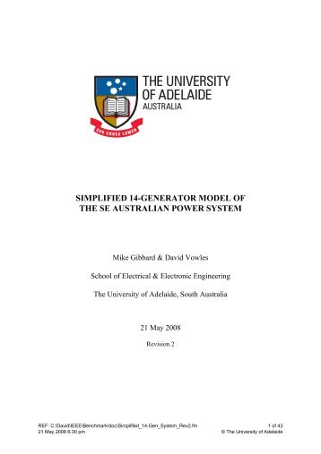 simplified 14-generator model of the se australian power system