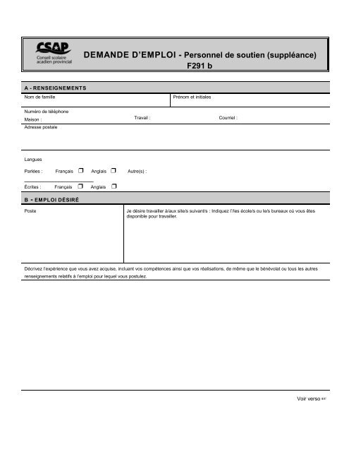 DEMANDE D'EMPLOI - Personnel de soutien (supplÃ©ance ... - CSAP