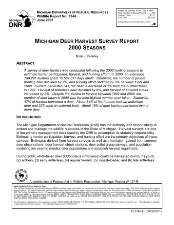 MICHIGAN DEER HARVEST SURVEY REPORT - 2000 SEASONS