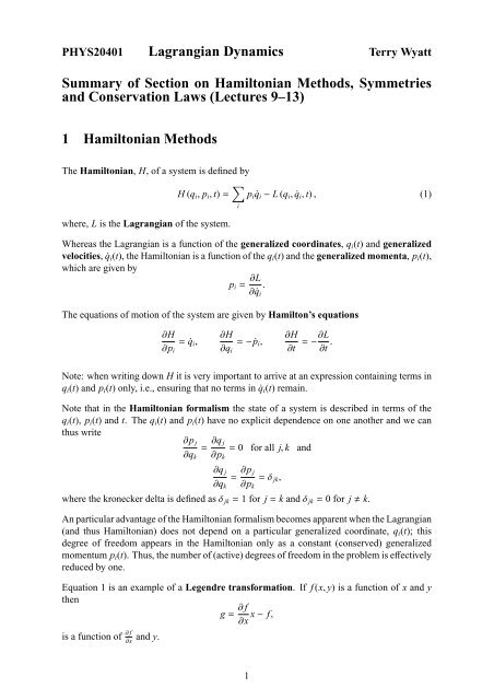 Hamiltonian Methods, Symmetries and Conservation Laws - HEP