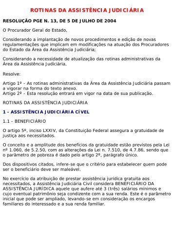 Rotinas Administrativas da Assistência Judiciária - Procuradoria ...