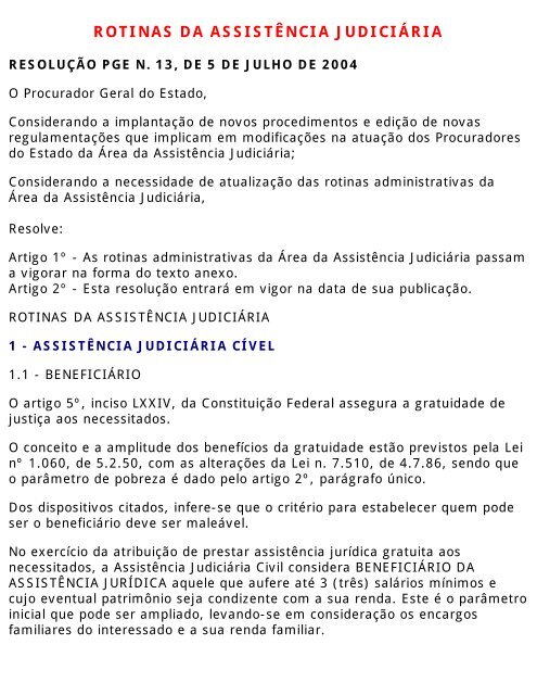 Rotinas Administrativas da Assistência Judiciária - Procuradoria ...