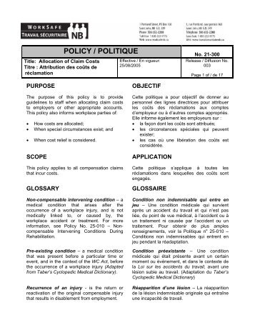 POLICY / POLITIQUE - WorkSafeNB