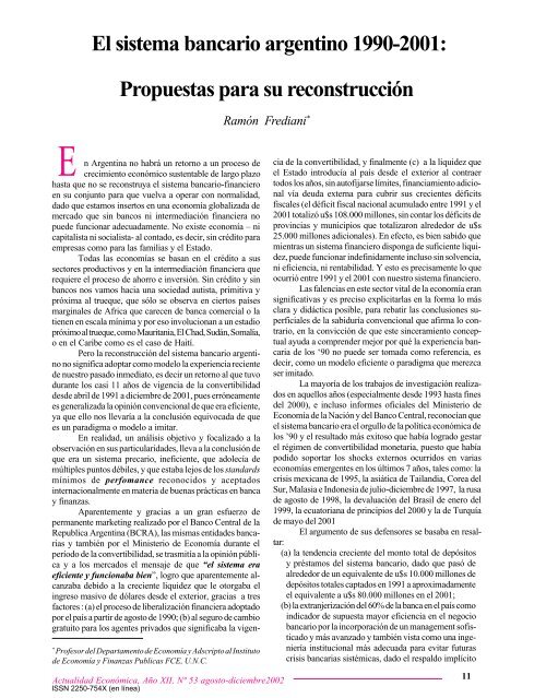 El sistema bancario argentino 1990-2001 - Instituto de EconomÃ­a y ...