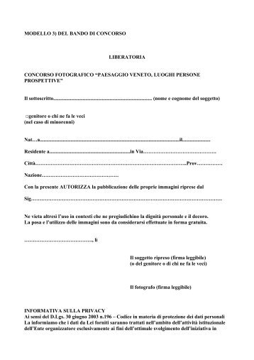 Liberatoria pubblicazione foto e video Liberatoria pubblicazione foto e video
