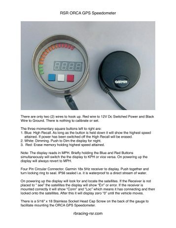RSR ORCA GPS Speedometer - RB Racing