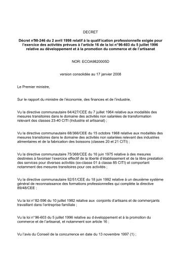 DECRET DÃ©cret nÂ°98-246 du 2 avril 1998 relatif Ã  la qualif ication ...