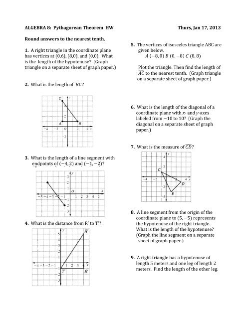 Algebra 8 - Pythagorean Theorem with the Coordinate Grid