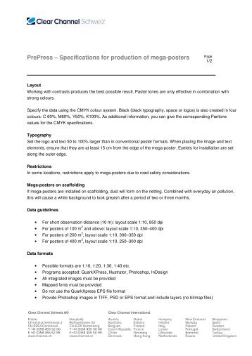 Specifications for production of mega-posters - Clear Channel