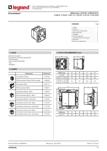 fiche produit ecovariateur legrand