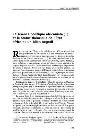 La science politique africaniste et le statut ... - Politique Africaine