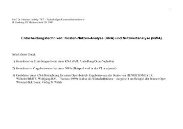 Kosten-Nutzen-Analyse (KNA) und Nutzwertanalyse (NWA)